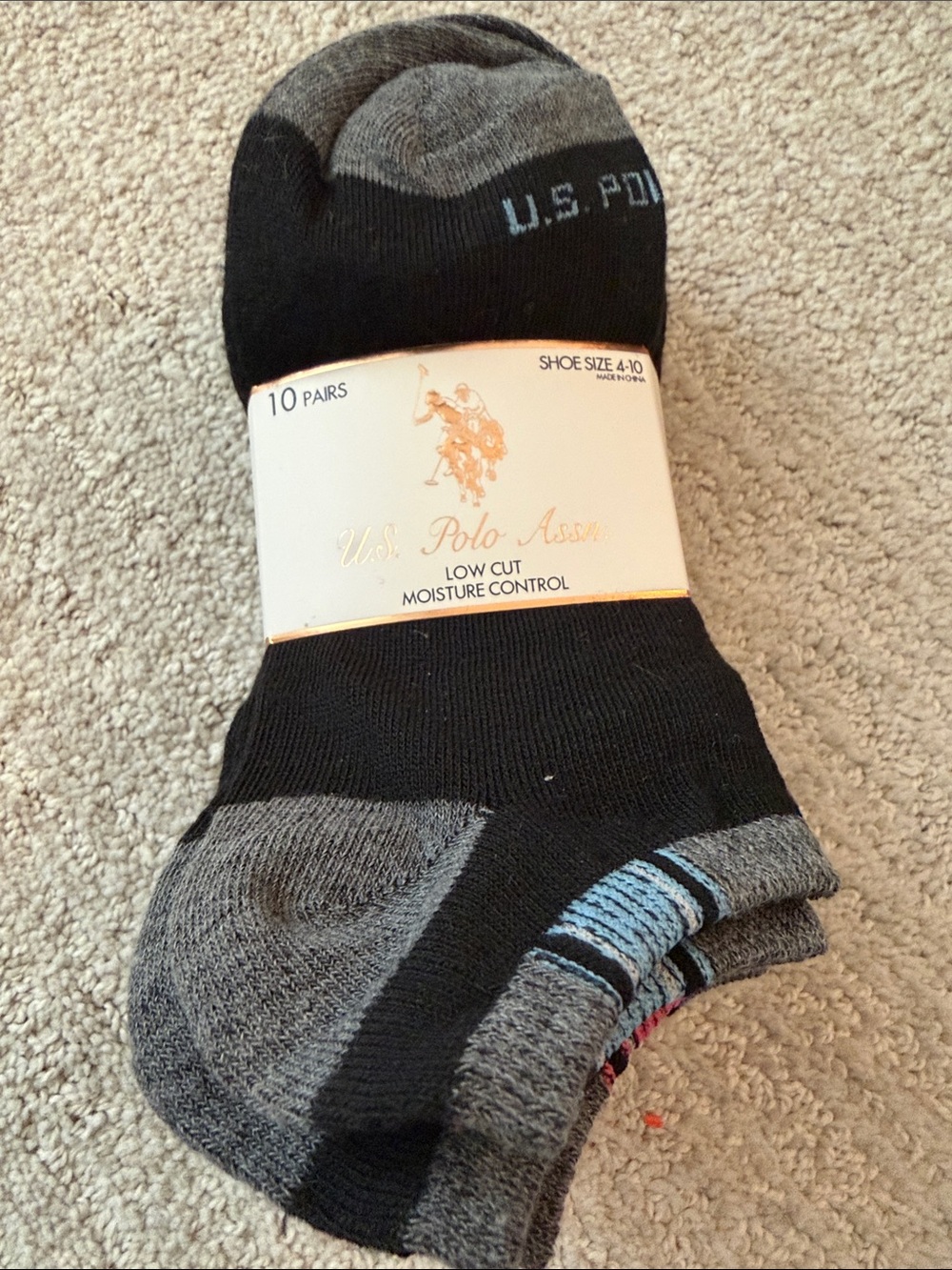 U.S. Polo Assn. Low-Cut Athletic Socks in Black, Gray & Blue Accent